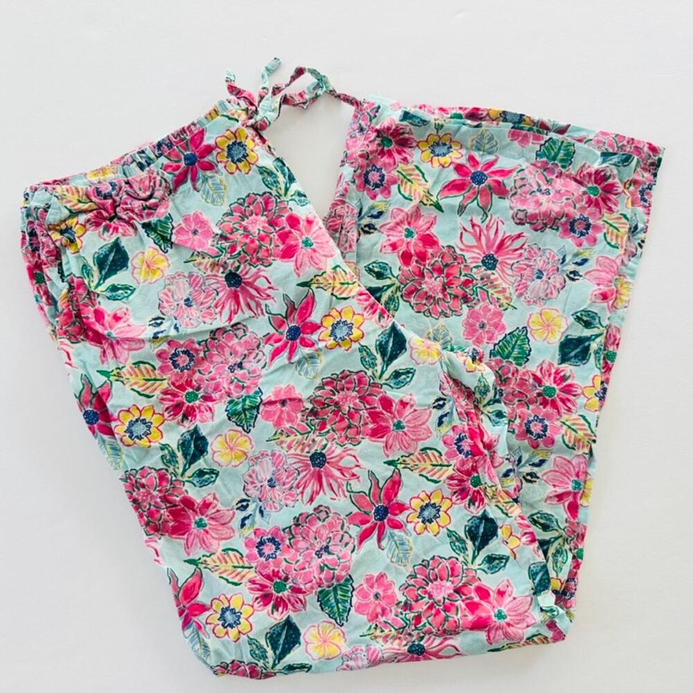 Mahogany Floral Drawcord Pajama Pants Pink Blue XL Wide Leg 100% Cotton India - Picture 2 of 7